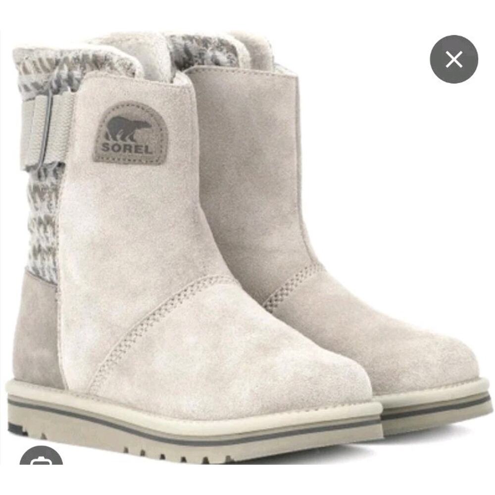 Sorel Newbie Booties Boots Winter Insulated Faux Fur Suede Cream Womens Sz 8
